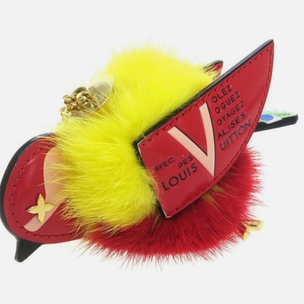 Louis Vuitton BIRD Red and Yellow Fur Keychain